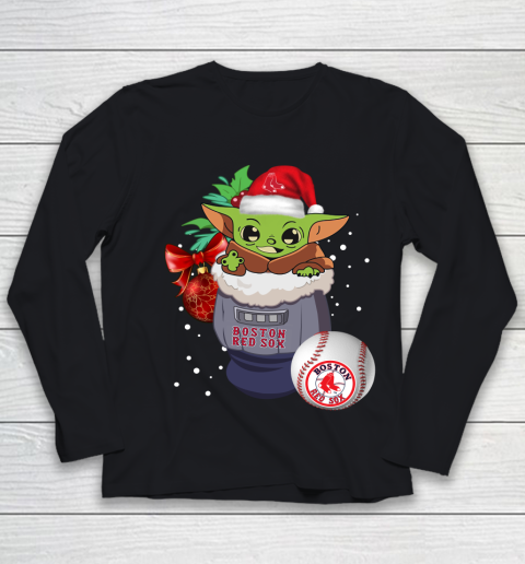 Boston Red Sox Christmas Baby Yoda Star Wars Funny Happy MLB Youth Long Sleeve