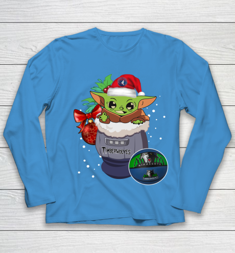 Minnesota Timberwolves Christmas Baby Yoda Star Wars Funny Happy NBA Youth Long Sleeve 7