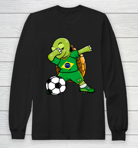 Dabbing Turtle Brazil Soccer Fans Jersey Brazilian Football Long Sleeve T-Shirt