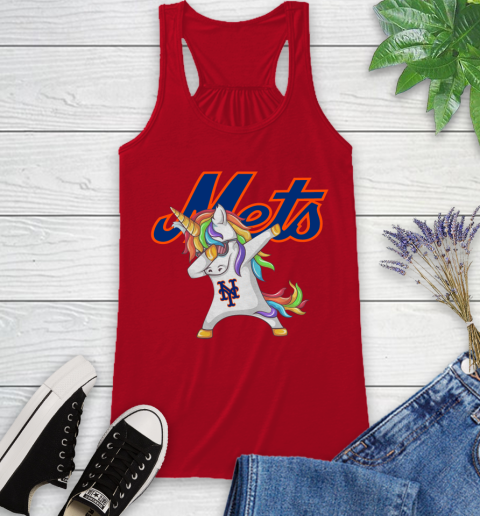 New York Mets MLB Baseball Funny Unicorn Dabbing Sports Racerback Tank 6