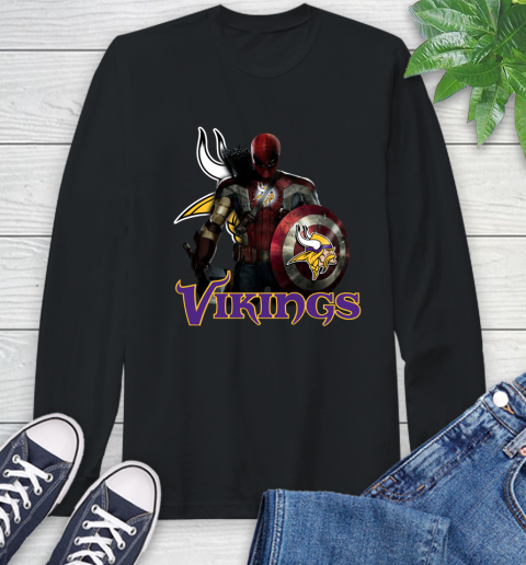 NFL Captain America Thor Spider Man Hawkeye Avengers Endgame Football Minnesota Vikings Long Sleeve T-Shirt 2