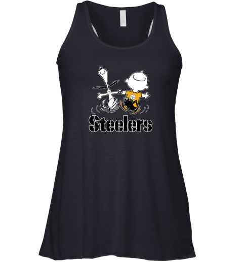 gpvm snoopy and charlie brown happy pittsburgh steelers fans flowy tank 32 front midnight