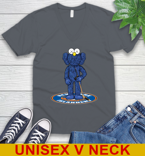 NHL Hockey New York Islanders Kaws Bff Blue Figure Shirt V-Neck T-Shirt 5
