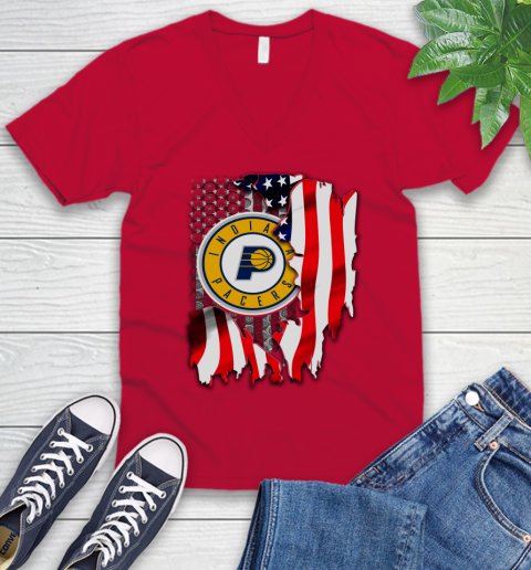 Indiana Pacers NBA Basketball American Flag V-Neck T-Shirt 6