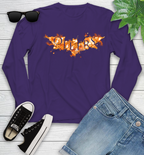 NHL Edmonton Oilers Batman Logo DC Hockey Sports Shirts Youth Long Sleeve 4