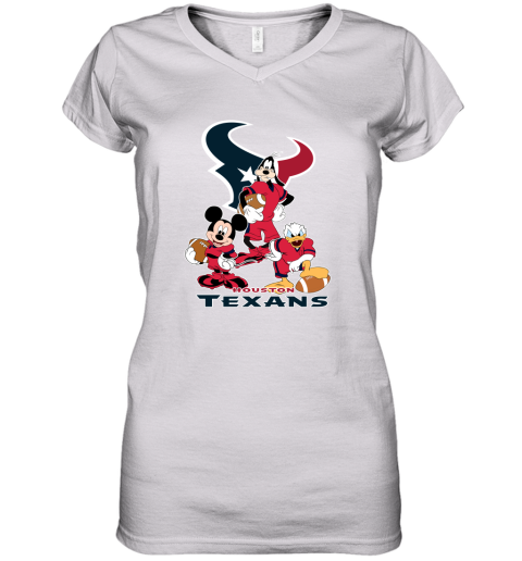 Mickey Donald Goofy The Three Houston Texans Football Women's V-Neck T-Shirt