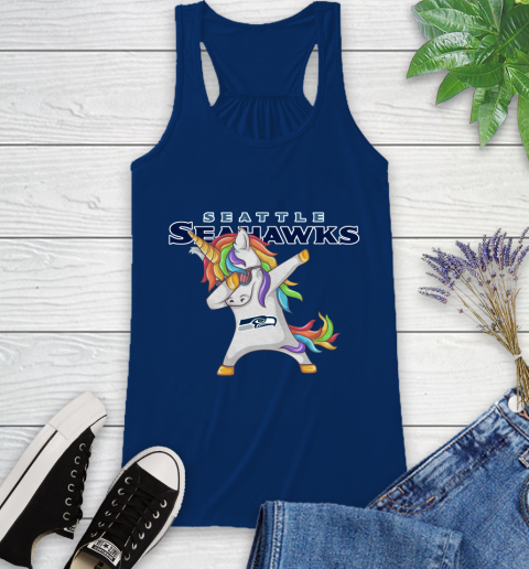 Seattle Seahawks NFL Football Funny Unicorn Dabbing Sports Racerback Tank 9
