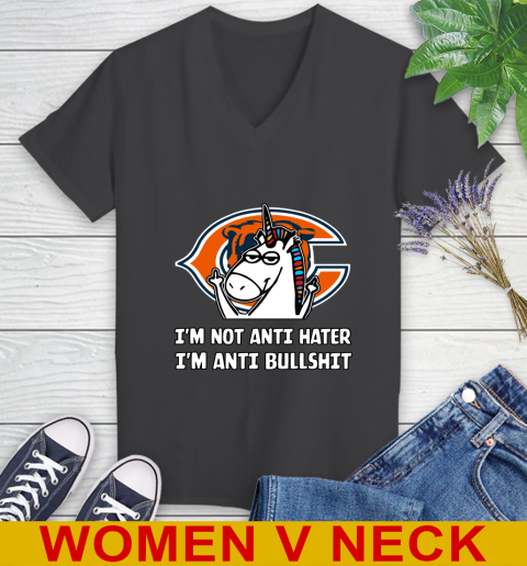 Chicago Bears NFL Football Unicorn I'm Not Anti Hater I'm Anti Bullshit Women's V-Neck T-Shirt 9