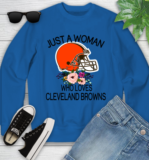 NFL Just A Woman Who Loves Cleveland Browns Football Sports Youth Sweatshirt 4