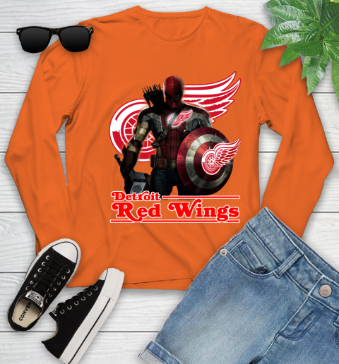 NHL Captain America Thor Spider Man Hawkeye Avengers Endgame Hockey Detroit Red Wings Youth Long Sleeve 4