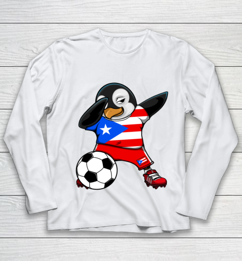 Dabbing Penguin Puerto Rico Soccer Fan Jersey Football Lover Youth Long Sleeve