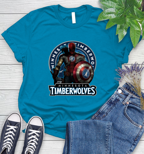 Minnesota Timberwolves NBA Basketball Captain America Thor Spider Man Hawkeye Avengers Women's T-Shirt 7
