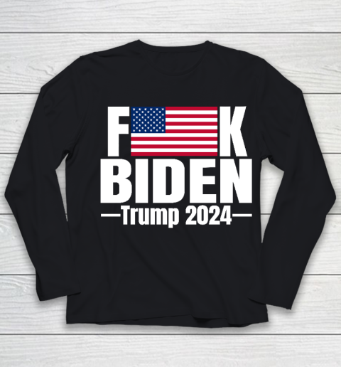 Fuck Biden American Flag Trump 2024 Youth Long Sleeve