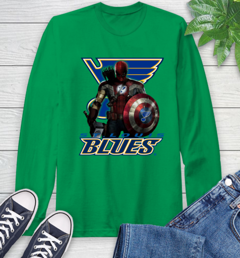 NHL Captain America Thor Spider Man Hawkeye Avengers Endgame Hockey St.Louis Blues Long Sleeve T-Shirt 7