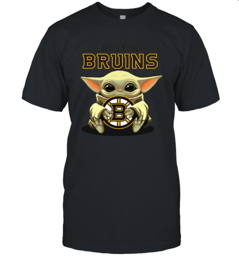Baby Yoda Hugs The Boston Bruins Ice Hockey Unisex Jersey Tee