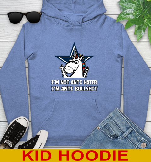 Dallas Cowboys NFL Football Unicorn I'm Not Anti Hater I'm Anti Bullshit Youth Hoodie 12