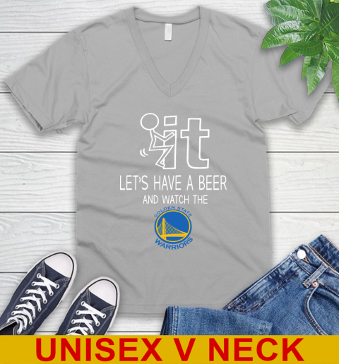 Golden State Warriors Basketball NBA Let's Have A Beer And Watch Your Team Sports V-Neck T-Shirt 3