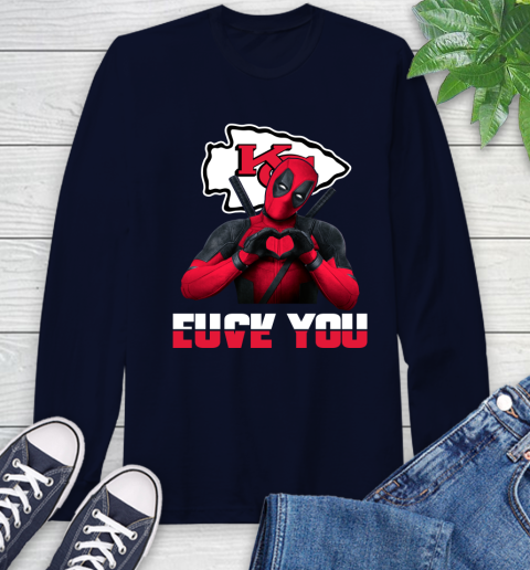 NHL Kansas City Chiefs Deadpool Love You Fuck You Football Sports Long Sleeve T-Shirt 3