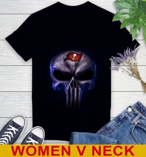 Tampa Bay Buccaneers NFL Football Punisher Skull Sports Women's V-Neck T-Shirt