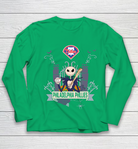 MLB Philadelphia Phillies Baseball Jack Skellington Halloween Youth Long Sleeve 4