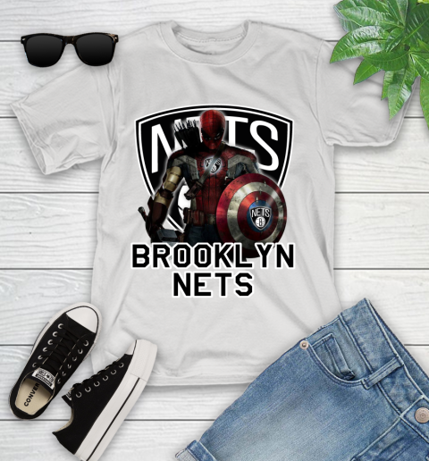 Brooklyn Nets NBA Basketball Captain America Thor Spider Man Hawkeye Avengers Youth T-Shirt