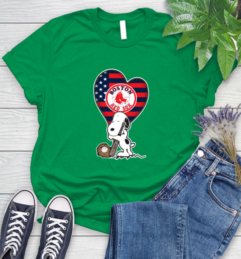 Boston Red Sox MLB Baseball The Peanuts Movie Adorable Snoopy Women's T-Shirt 6