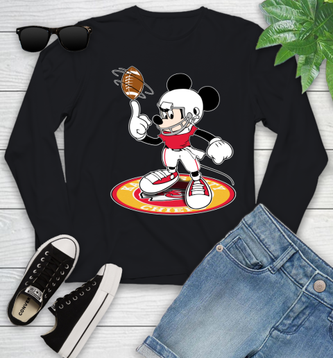 NFL Football Kansas City Chiefs Cheerful Mickey Disney Shirt Youth Long Sleeve