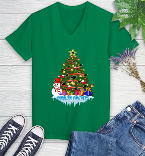Carolina Panthers Merry Christmas NFL Football Sports Women's V-Neck T-Shirt 5