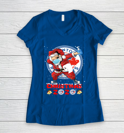 Toronto Blue Jays Funny Santa Claus Dabbing Christmas 2020 MLB Women's V-Neck T-Shirt 7