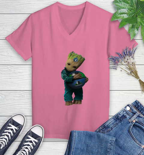 NBA Groot Guardians Of The Galaxy Basketball Sports Minnesota Timberwolves Women's V-Neck T-Shirt 13