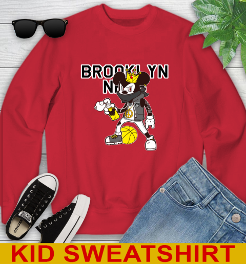 Brooklyn Nets NBA Basketball Mickey Peace Sign Sports Youth Sweatshirt 8