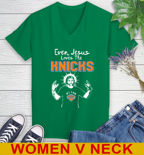 New York Knicks NBA Basketball Even Jesus Loves The Knicks Shirt Women's V-Neck T-Shirt 5
