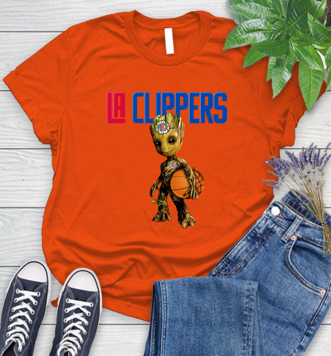LA Clippers NBA Basketball Groot Marvel Guardians Of The Galaxy Women's T-Shirt 4