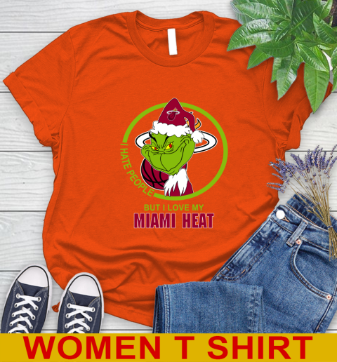 Miami Heat NBA Christmas Grinch I Hate People But I Love My Favorite Basketball Team Women's T-Shirt 4