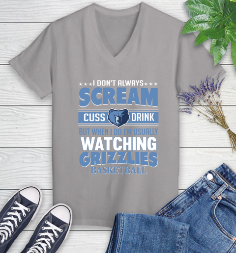 Memphis Grizzlies NBA Basketball I Scream Cuss Drink When I'm Watching My Team Women's V-Neck T-Shirt 4