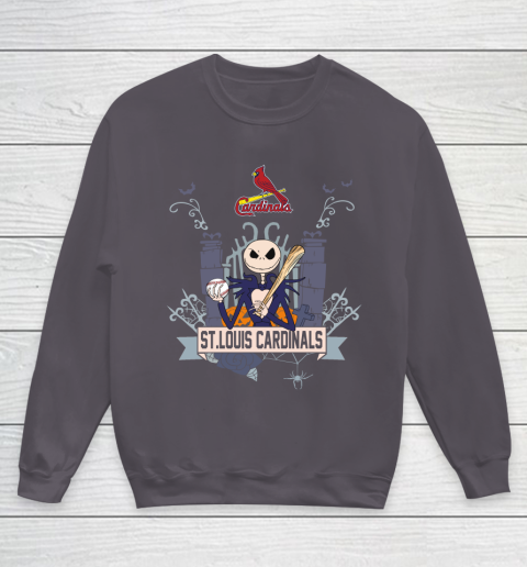MLB St.Louis Cardinals Baseball Jack Skellington Halloween Youth Sweatshirt 5