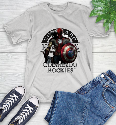 MLB Captain America Thor Spider Man Hawkeye Avengers Endgame Baseball Colorado Rockies T-Shirt