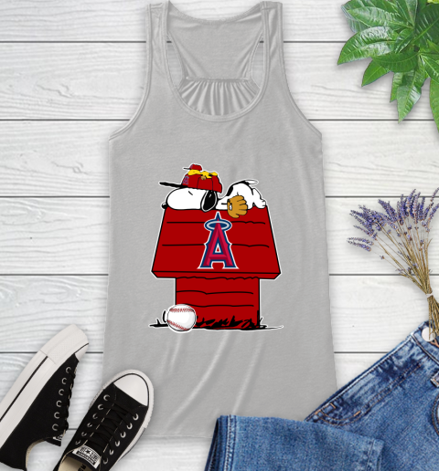 MLB Los Angeles Angels Snoopy Woodstock The Peanuts Movie Baseball T Shirt Racerback Tank