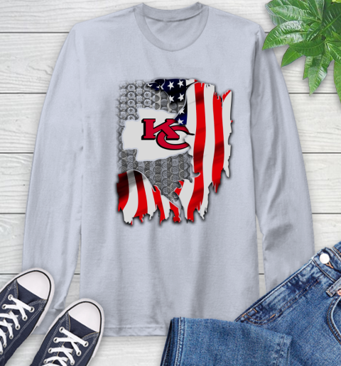 Kansas City Chiefs NFL Football American Flag Long Sleeve T-Shirt 6