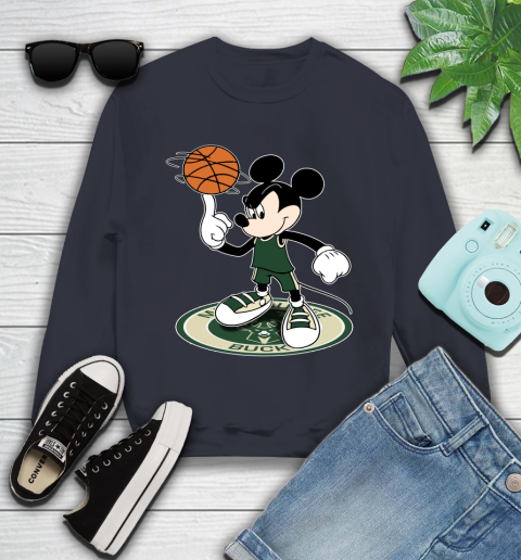 NBA Basketball Milwaukee Bucks Cheerful Mickey Disney Shirt Youth Sweatshirt 3