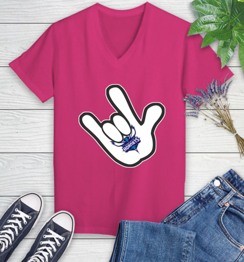 Charlotte Hornets NBA Basketball Mickey Rock Hand Disney Women's V-Neck T-Shirt 9