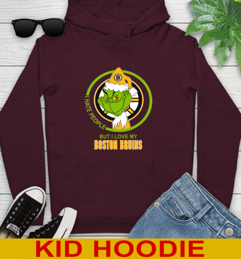 Boston Bruins NHL Christmas Grinch I Hate People But I Love My Favorite Hockey Team Youth Hoodie 7