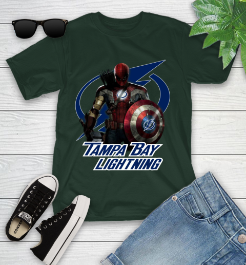 NHL Captain America Thor Spider Man Hawkeye Avengers Endgame Hockey Tampa Bay Lightning Youth T-Shirt 5
