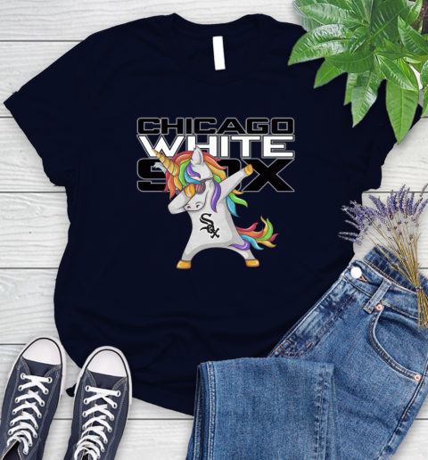 Chicago White Sox MLB Baseball Funny Unicorn Dabbing Sports Women's T-Shirt 3