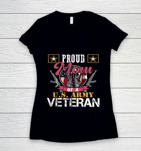 Veteran Shirt Vintage Proud Mom Of A U S Army Veteran Gift Women's V-Neck T-Shirt