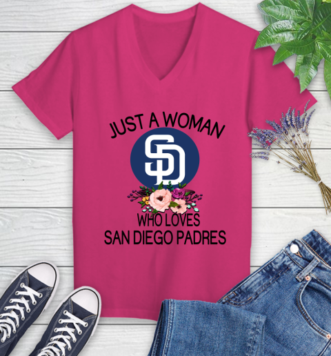 MLB Just A Woman Who Loves San Diego Padres Baseball Sports Women's V-Neck T-Shirt 5