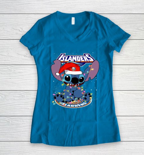 New York Islanders NHL Hockey noel stitch Christmas Women's V-Neck T-Shirt 4