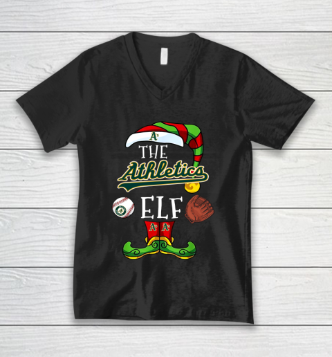 Oakland Athletics Christmas ELF Funny MLB V-Neck T-Shirt