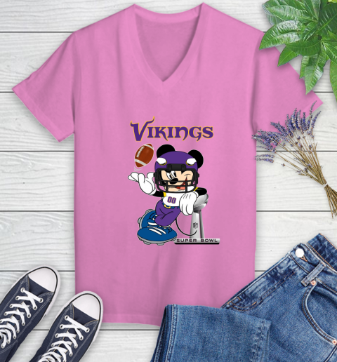 NFL Minnesota Vikings Mickey Mouse Disney Super Bowl Football T Shirt Women's V-Neck T-Shirt 14