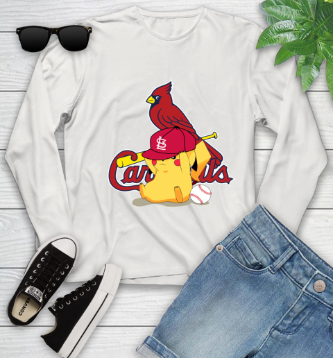 MLB Pikachu Baseball Sports St.Louis Cardinals Youth Long Sleeve 12